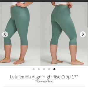 183-$35 *FREE SHIPPING* Lululemon Align High Rise Crop 17"
Tidewater Teal Sz 20